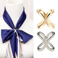 fashion simple cross scarf clip x shape metal brooches for women bow scarves buckle holder shawls jewelry accessories