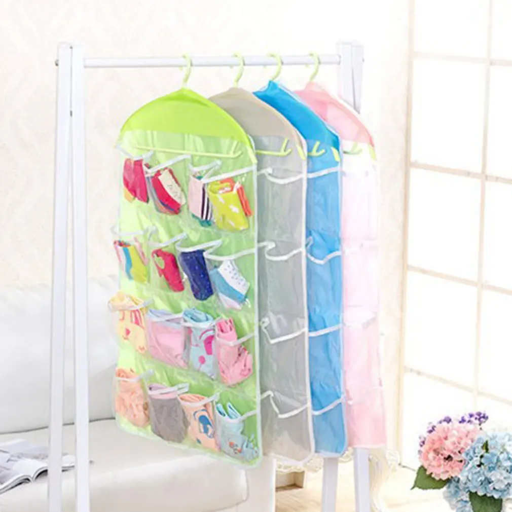 

16 Pockets Foldable Wardrobe Hanging Bags Socks Briefs Organizer Clothing Hanger Closet Shoes Underpants Storage Bag