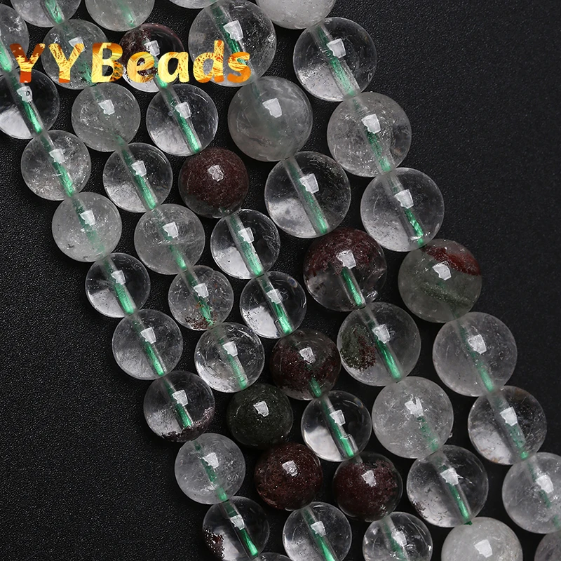 

Natural Green Crackle Phantom Ghost Crystal Round Loose Beads For Jewelry Making DIY Bracelets Necklaces Accessories 15" 4-10mm
