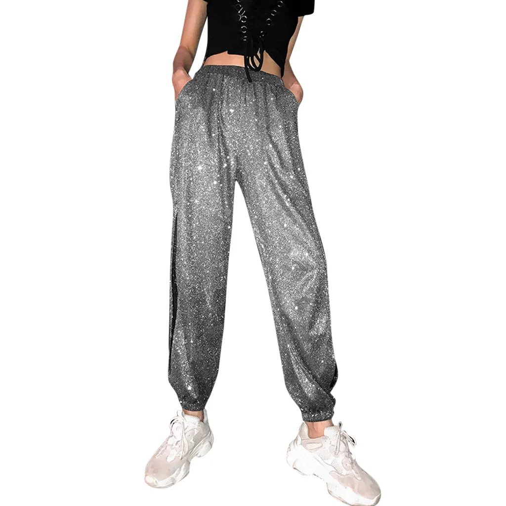 Повседневные женские штаны с разрезом высокая талия хип хоп танцевальные для