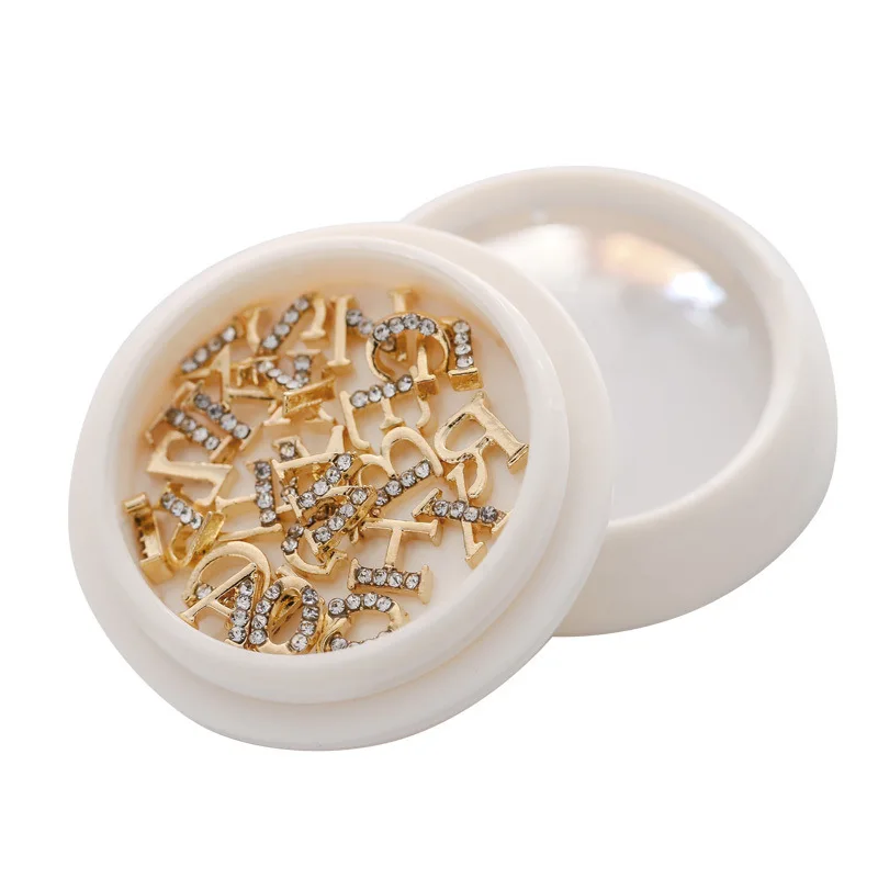 

26 Pcs/Set Metal Luxury Silver Gold Crystal Rhinestone A-Z 26 English Letter Nail Charms Alloy DIY Jewelry Manicure Accessories