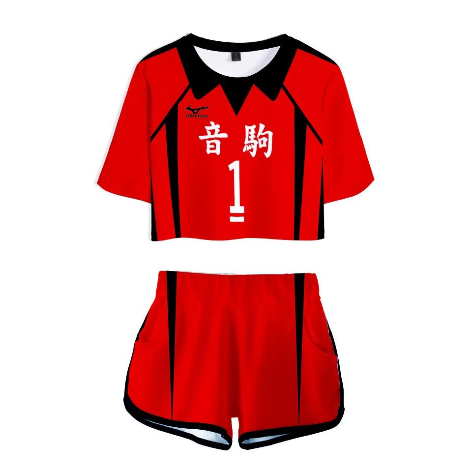 

Haikyuu Kozume Kenma Kuroo Tetsurou Cosplay Costume Nekoma High School Volleyball Tracksuit Women Shirt Tops Shorts 2 Pieces Set