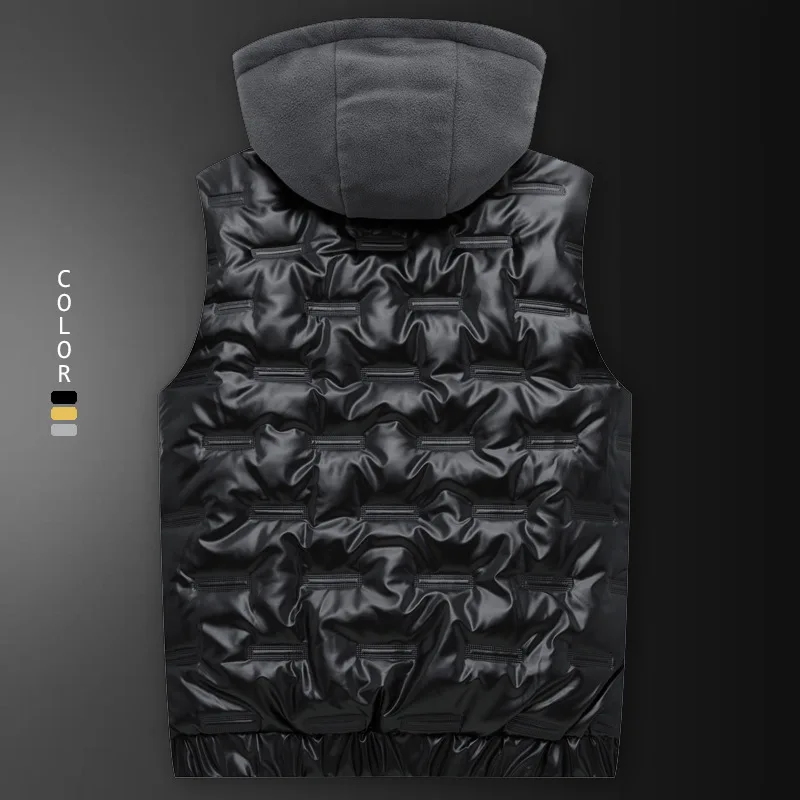 Мужской жилет с капюшоном из искусственной кожи сохраняющий тепло золотистый