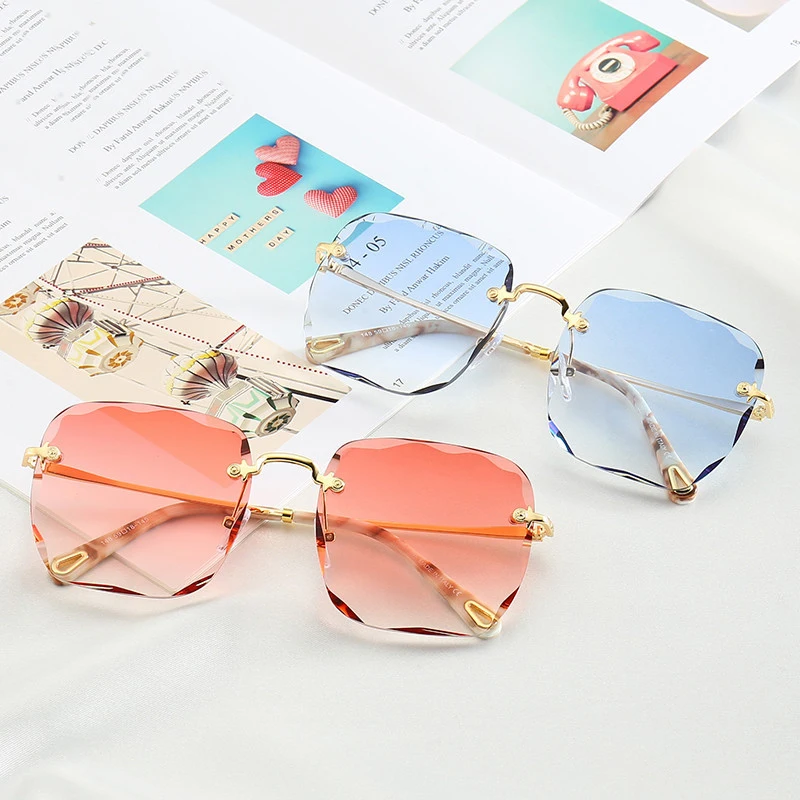 

Veshion Rimless Sunglasses Women Men Square Sun Glasses for Female Male Vintage Retro Unisex Eyewear Metal Legs Anti-reflective