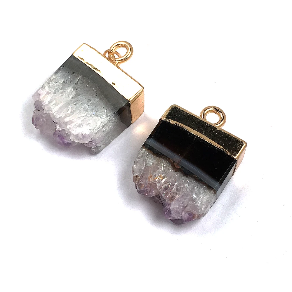 

1pcs Natural Stone Agates Charm Pendant Black for Necklace Earring Bracelet Accessories Jewelry Making DIY Size 15x25mm