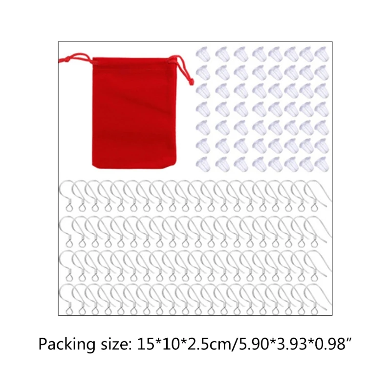 

200 Pcs Ear Hooks Silicone Earplugs with Storage Bag Set Jewelry Making Earring Findings Supplies Kit DIY Accessories