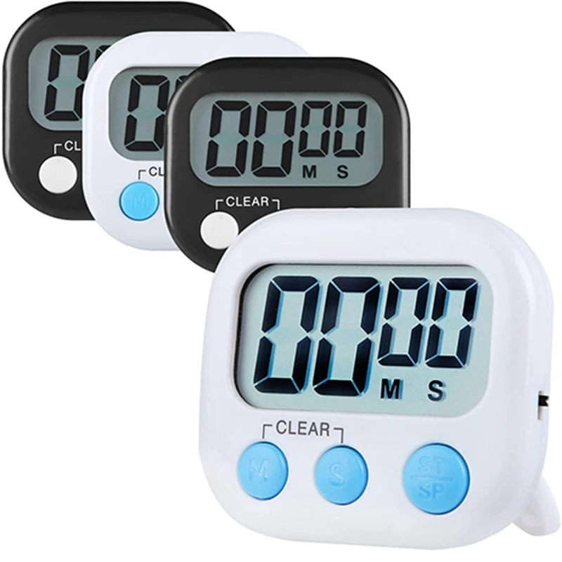 

4 Pack Digital Kitchen Timer, Cooking Timers, Loud Alarm, Backing Stand, Minute Seconds Count Up Countdown