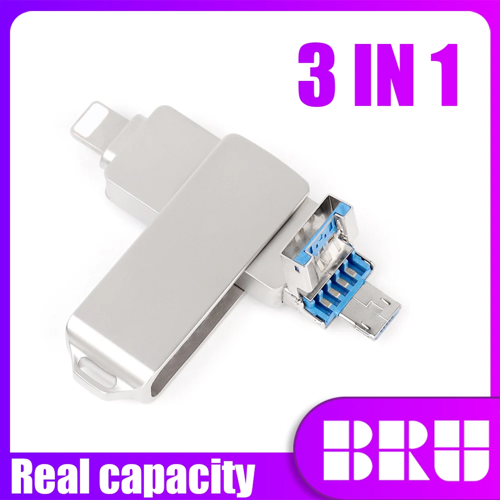 BRU OTG Usb флеш-накопитель 3 0 3в1 16G32G64G Флешка 128G256GB для iPhone 11 Pro XS X Android Type-c флешка |