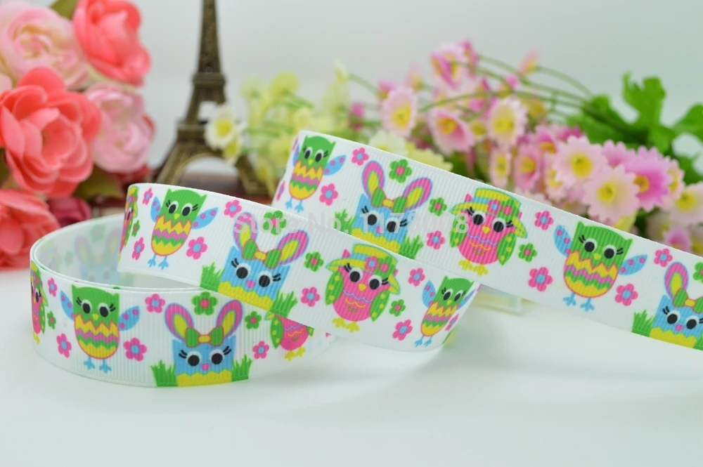 7/8 &quot22 мм HOOT HAPPY EASTER Совы с цветочным принтом grosgrain лента бант для волос DIY Ручная