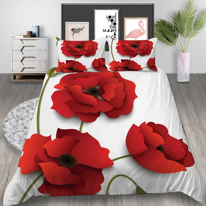 

Red Flowers Bedding Set Elegant Fashion Rose 3D Print Comforter Luxury Queen King Single Duvet Cover Set Home Textile Decor Cute