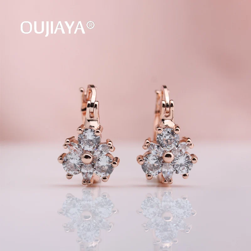 

OUJIAYA Luxury Big Drop 585 Rose Gold Dangle Earrings white Natural Zircon woman Wedding Hot Accessories Party Fine Jewelry A240