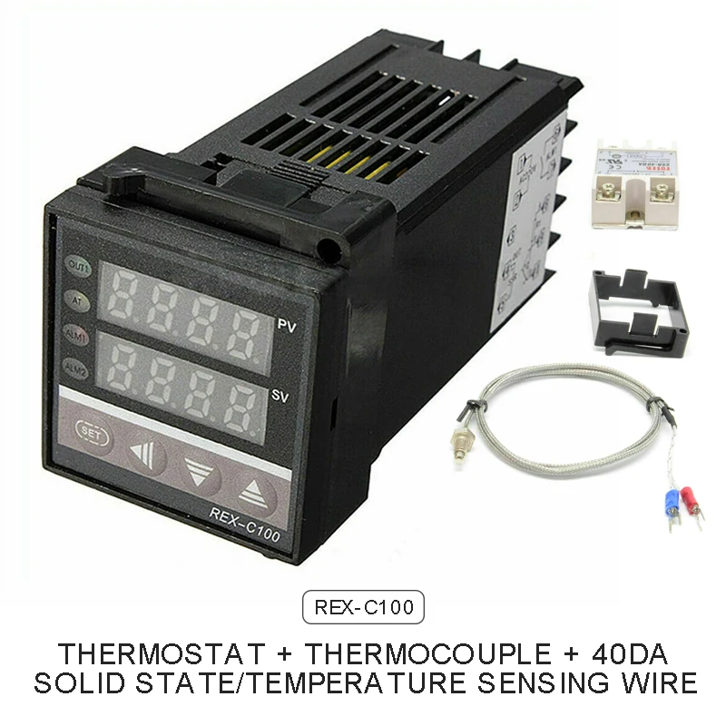 

Термостат Mayitr REX-C100 + Max.40A SSR + K, зонд термопары, высококачественный цифровой ПИД-регулятор температуры