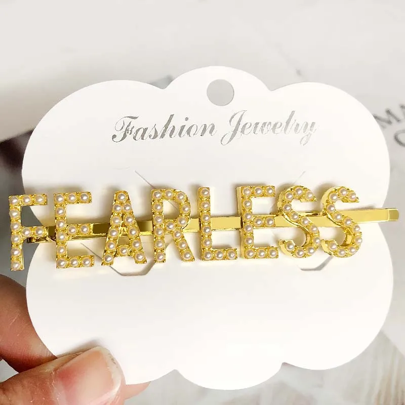 FEARLESS GoldPearl 1 шт. QUEEN/GODDESS/BLESSED буквы хрустальные шпильки для волос Стразы заколки для волос металлические заколки женские головные уборы аксессуары для укладки волос - Цвет: FEARLESS GoldPearl