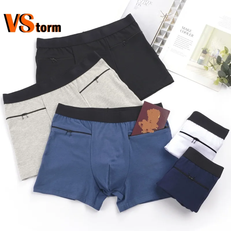 

High-waisted Panties Cotton Double Pocket Pants Zipper Pants Flat Corner Pants Anti-theft Panties Men's Travel Close-fitting