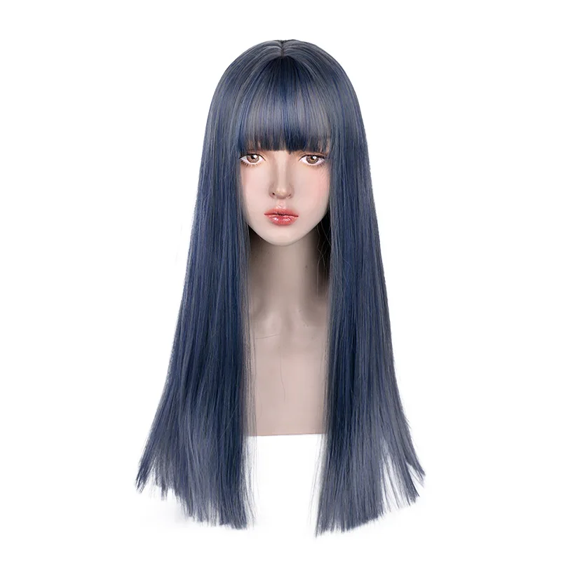 

GAKA Synthetic Hair Women's Haze Blue Cosplay Wig with Bangs Heat-resistant Long Straight Wig