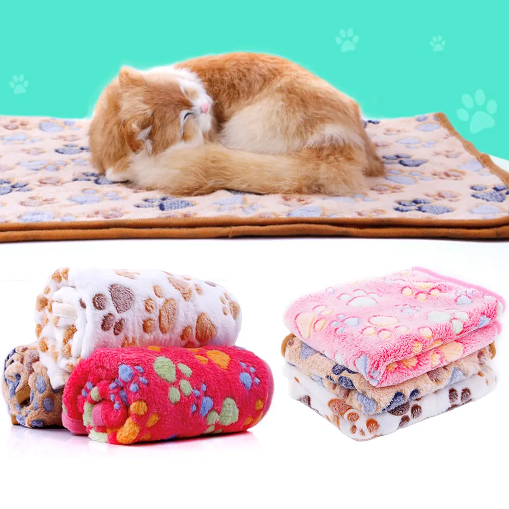 1 шт. Флисовое одеяло с принтом лап для щенков|Дома конуры и манежи| |