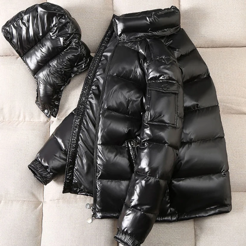 Winter Men Coats Warm Couple Casual Stand Collar Thicken Glossy Short Parka Male Korean Fashion Hooded Down Jacket