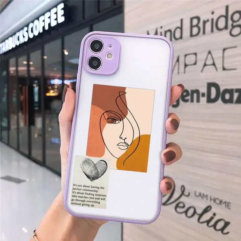 

Artistic Face Letter Phone Case Matte Transparent for iPhone 7 8 11 12 s mini pro X XS XR MAX Plus cover funda