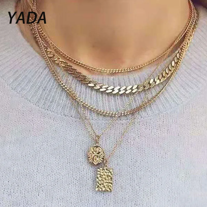 

YADA Art Embossed Square Brand Multilayer Presents&Necklace For Women Jewelry Necklaces Statement Fashion Necklace SE210029