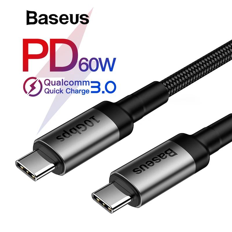 Кабель Baseus USB Type C к для Samsung S9 S8 Note 9 8 PD3.1 QC3.0 60 Вт быстрое зарядное устройство кабель