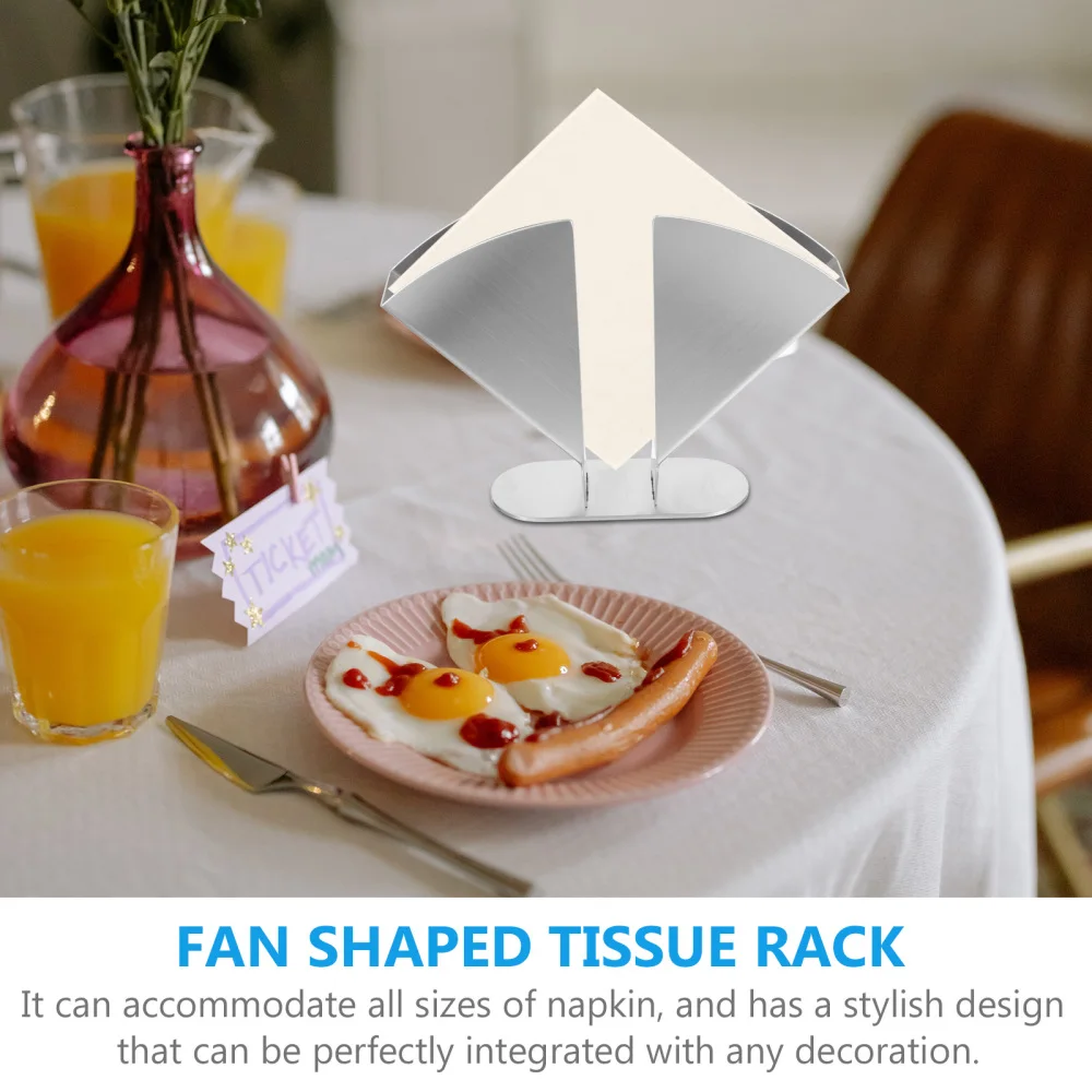 

1Pc Fan Shaped Tissue Rack Stainless Napkin Holder Desktop Tissue Base (Silver)