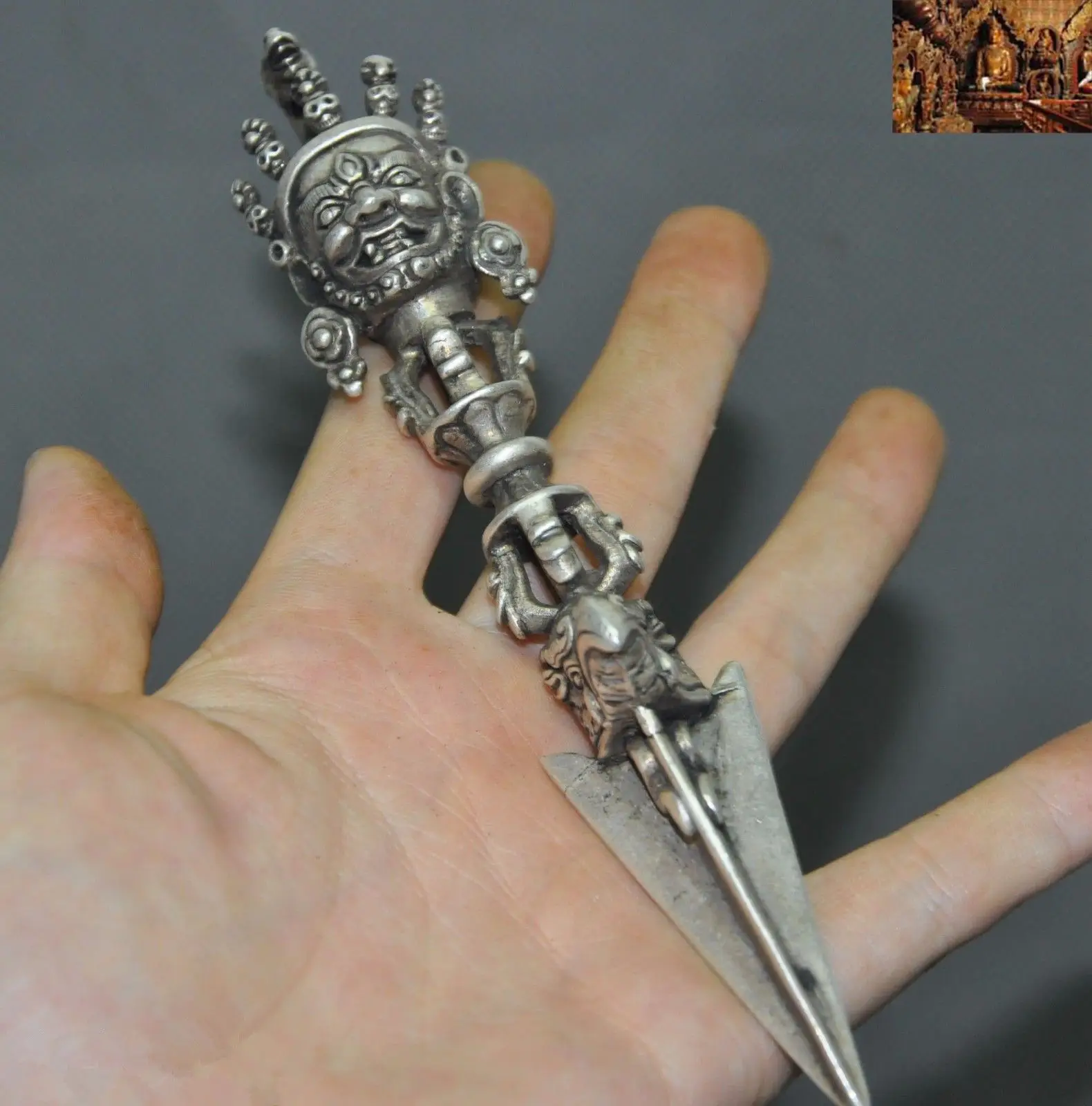 Тибетская искусственная Серебряная лампа кожа кинжал Faqi | Дом и сад