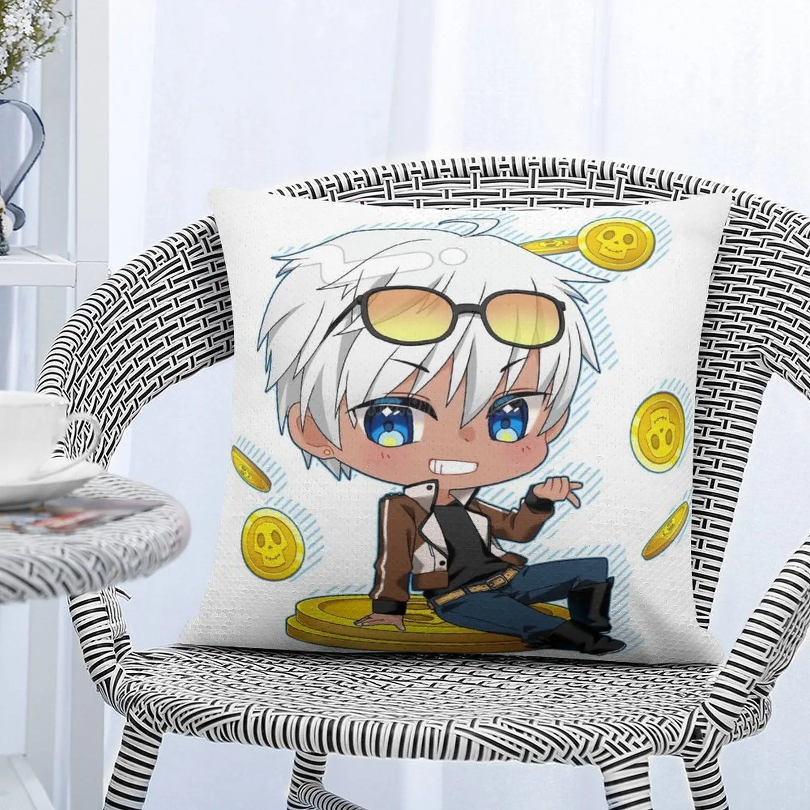 Счастливого дня рождения, Маммон! Наволочка с пайетками для декоративной подушки на диван 40X40 см. Русалочка Чиби, я - демонический принц из ада. "Hap on".