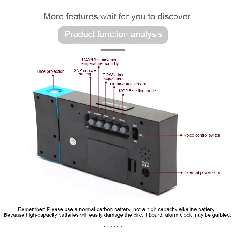 LED Digital Alarm Clock Electronic HD LCD Color Display 180° Rotatable Projection Clocks With Backlight Snooze Thermomete | Дом и сад