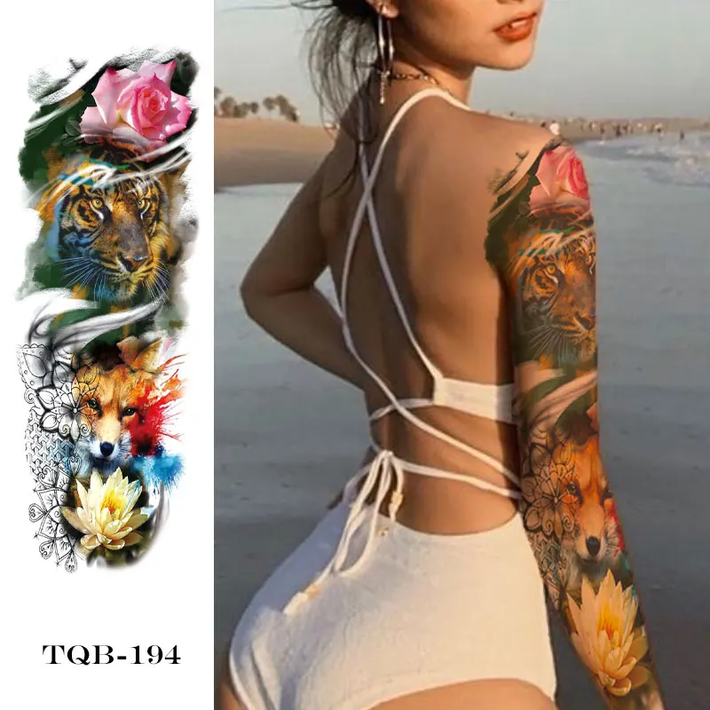 

Temporary Tattoo Stickers Waterproof Body Art Full Arm Large Sleeve Fake Tattoo Male Wild Wolf Lion Men Women Sexy Tattoo