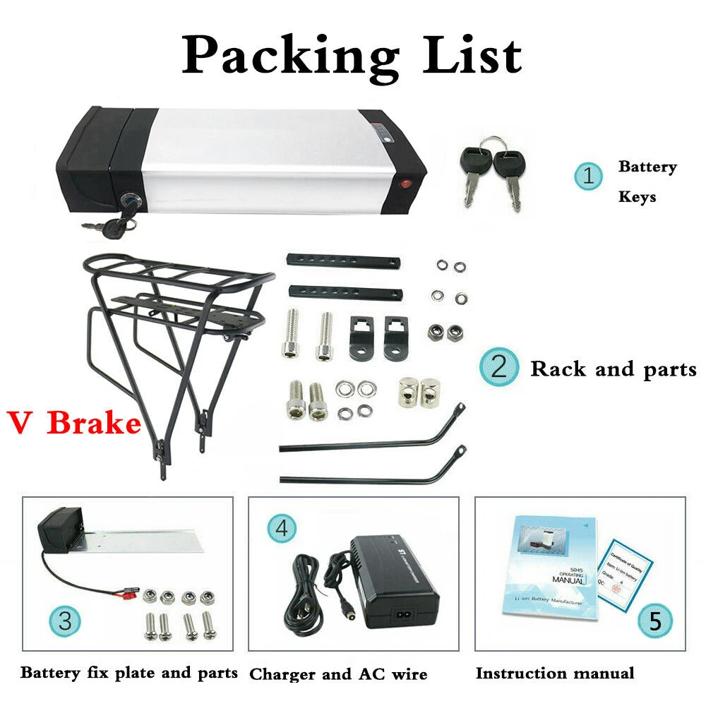 

US Warehouse Ebike-Battery 48V 20AH 18650 Cell Electric Bicycle Batteries with Double Luggag Hanger for Bafang Motor Kits