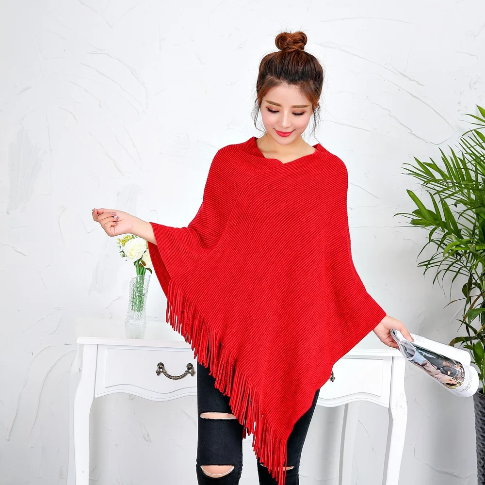 Женское Вязаное пончо в полоску повседневный длинный кардиган без рукавов весна