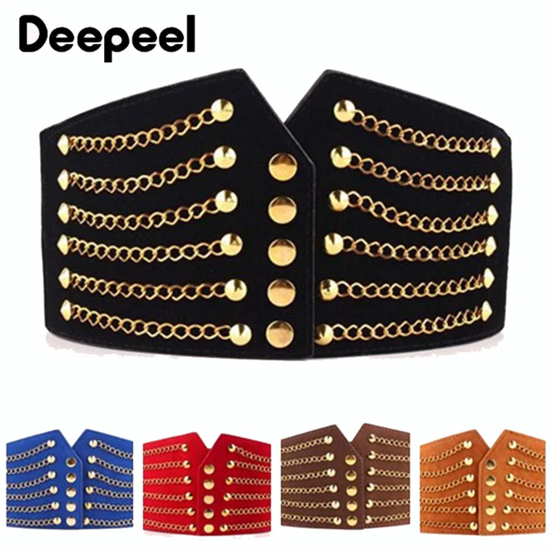 

Deepeel 1pc Women Fashion Cummerbunds Elastic Belt Wild Rivet Waistband Decorative Slim Corset Female Coat Fur Dress Accessories