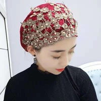 retro beading embroidery womens turban caps ready to wear muslim headscarf bonnets islam headwear cancer chemo hats mum cap