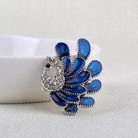 oe creative exquisite blue peacock fashion zircon brooch student clothes badge accessories