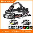 Светодиодный налобный фонарь Sololandor COB T6, 8 режимов, XPE, зеленый, красный светодиодный налобный фонарь, Перезаряжаемый 18650 Водонепроницаемый налобный фонарь для кемпинга и охоты