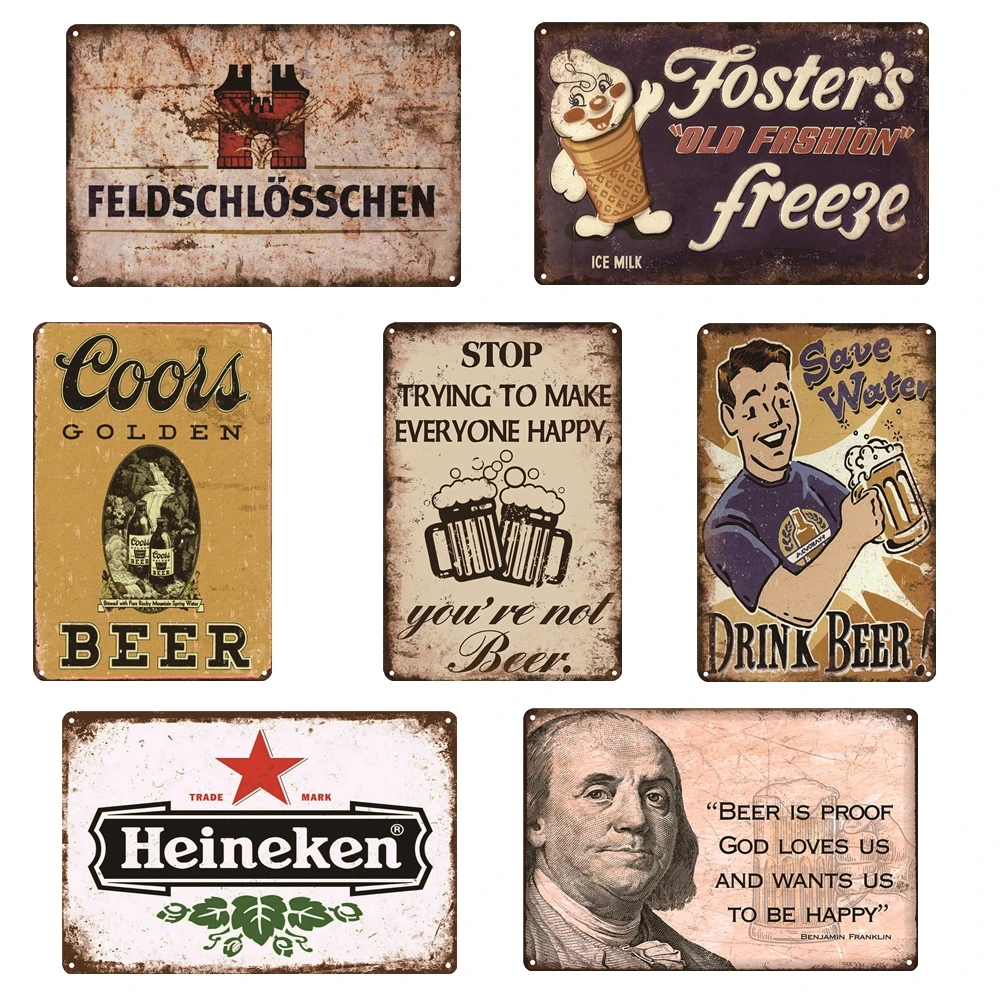 

Beer Sign Vintage Shabby Wall Plaques Art Decor Bar Pub Restaurant Kitchen Wall Stickers Pin Up Tin Signs 20x30 Tin Plate Poster