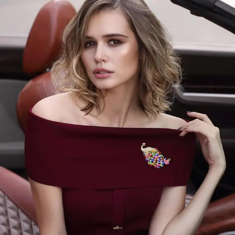 Брошь Павлин большого размера цветные хрустальные женские украшения для