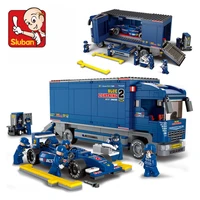 f1 racing series transport truck assembling building blocks toy boy big truck small particle model
