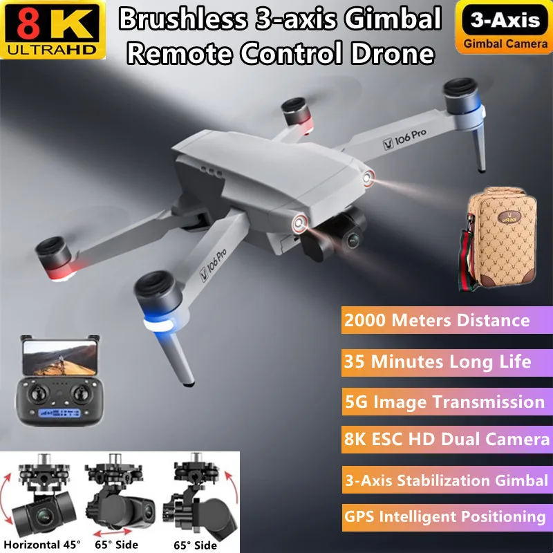 

GPS Follow Me WIFI FPV Brushless RC Fold Drone 8K ESC Dual Camera 3-Axis Gimbal 2000M 30Mins Headless Mode RC Quadcopter Model