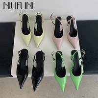 niufuni 2022 summer bright leather thick heels pointed toe women shoes pumps buckle slingback sandals simple solid color hollow