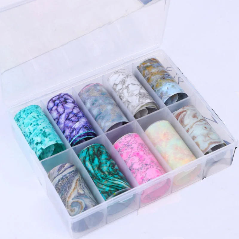 10 Rolls Nail Art Transfer Foil Stickers Decoration Marble Design AB Paper Wraps |