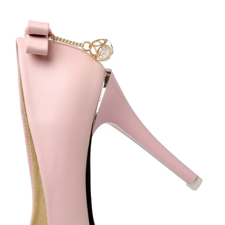 Женские туфли-лодочки на платформе тонком каблуке с узлом-бабочкой круглым