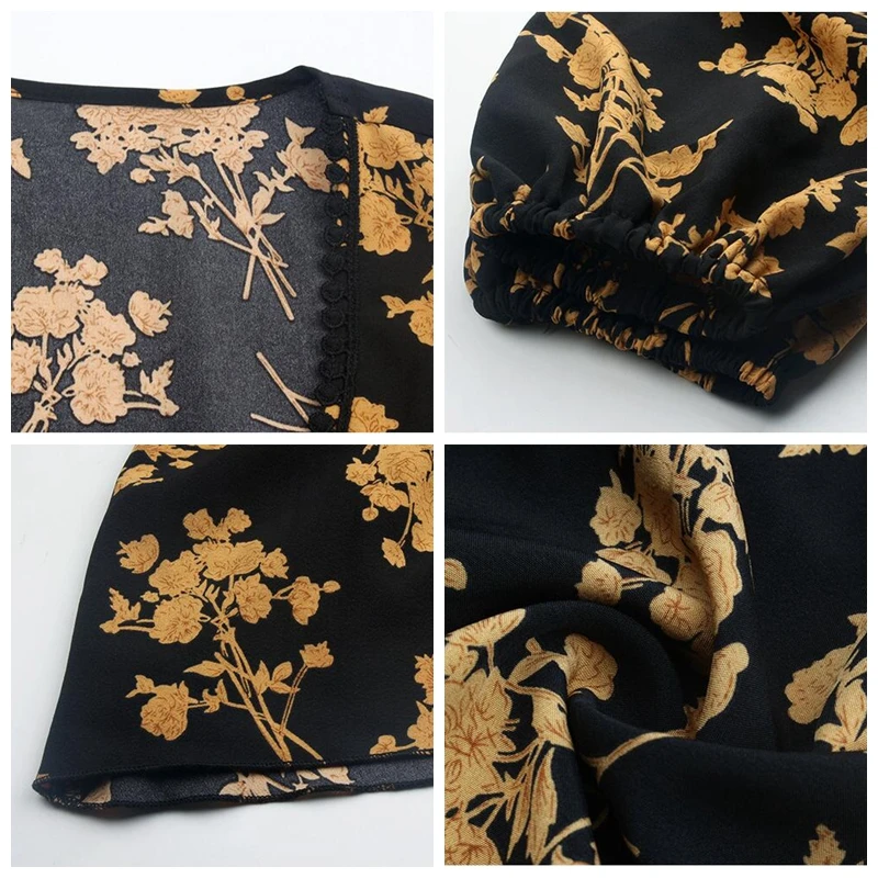 

Printed Dress 2021 Spring and Summer Sexy V-neck Long-sleeved Seaside Vacation Beach Fashion Elegant Long Dress Women