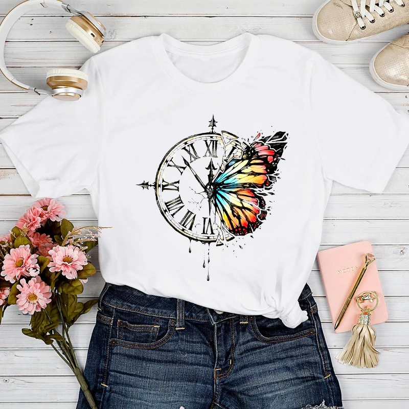 

T-shirts Women Vintage Butterfly Watercolor Fashion 90s Clothing Tshirt Top Lady Graphic Female Print Clothes Tee T-Shirt