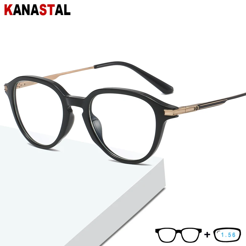 

Women Blue Light Blocking Glasses Literary Men TR90 Metal Oval Frame Computer Eyeglass Hyperopia Myopia Reading Eyewear 1.56Lens