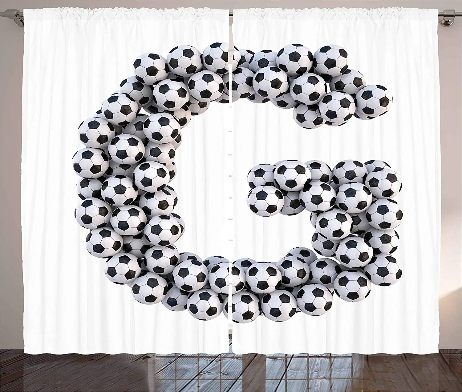 Letter G Kitchen Curtains Goal Themed Footballs Alphabet Soccer Arrangement Capital Composition Window Decor Panel Set | Дом и сад
