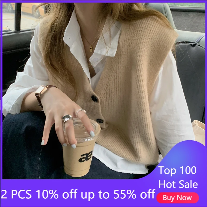 

Жилет женский осенне-зимний, модный элегантный плотный свитер, жилеты, Женская свободная одежда с V-образным вырезом, вязаные топы 2087 #