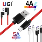 Кабель UGI 4A 5A для быстрой зарядки 3,0 QC 3,0 Type C USB C Micro USB кабель L-образной формы для Huawei Xiaomi RedMi OnePlus + HTC