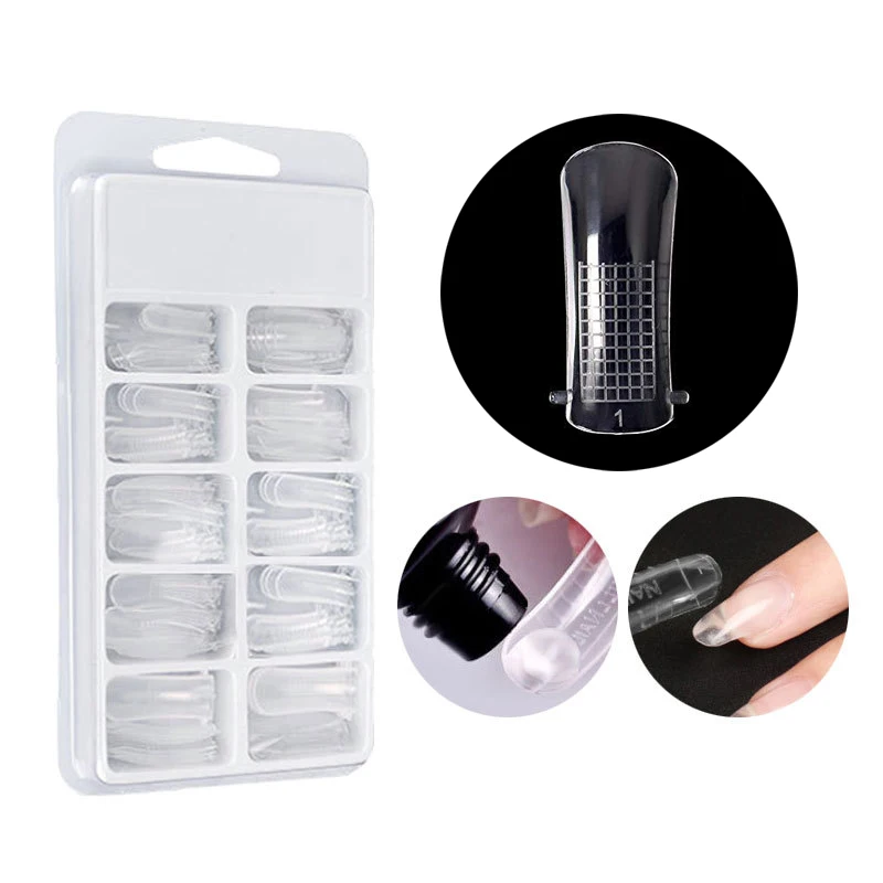 

Building Gel Nail Mold 100Pcs Tips Extension Forms With Scale Clear Acrylic UV Full Cover False Nail Mold Tip
