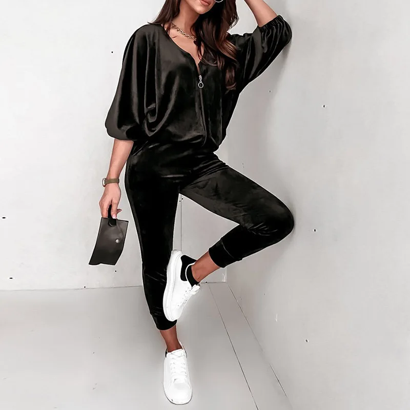 Брюки женские бархатные с V-образным вырезом и длинным рукавом комплект из 2